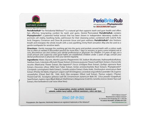 Nature's Answer, PerioBriteRub, успокаивающий гель для зубов и десен, прохладная мята, 0,5 унции (14,2 г) Nature's Answer, PerioBriteRub, успокаивающий гель для зубов и десен, прохладная мята, 0,5 унции (14,2 г)