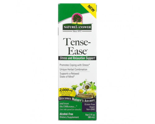 Растительные экстракты и настойки Nature's Answer, Tense-Ease, без спирта, 2000 мг, 60 мл (2 жидк. Унции) Растительные экстракты и настойки Nature's Answer, Tense-Ease, без спирта, 2000 мг, 60 мл (2 жидк. Унции)