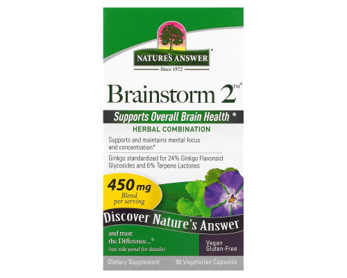 Nature's Answer, Brainstorm 2, Herbal Combination, 450 mg, 90 Vegetarian Capsules Nature's Answer, Brainstorm 2, Herbal Combination, 450 mg, 90 Vegetarian Capsules