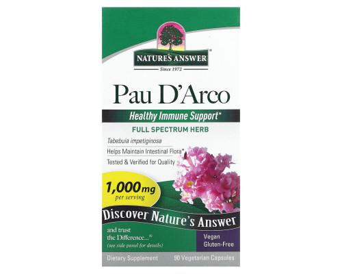 Nature's Answer, По д'Арко, 1000 мг, 90 растительных капсул Nature's Answer, По д'Арко, 1000 мг, 90 растительных капсул