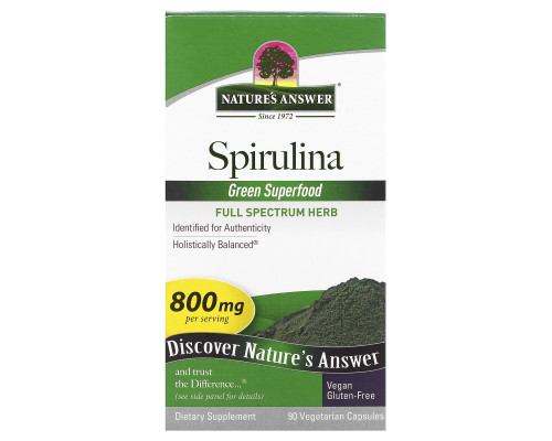 Nature's Answer, Спирулина, 90 капсул в растительной оболочке Nature's Answer, Спирулина, 90 капсул в растительной оболочке
