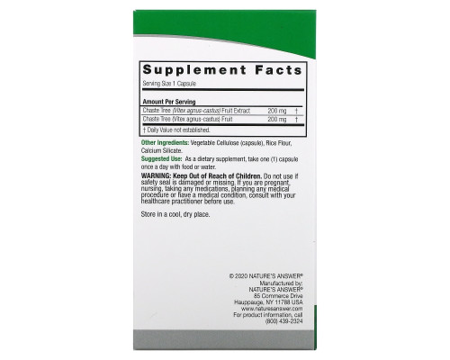 Nature's Answer, Chasteberry, Vitex Agnus-Castus, 400 mg, 90 Vegetarian Capsules Nature's Answer, Chasteberry, Vitex Agnus-Castus, 400 mg, 90 Vegetarian Capsules