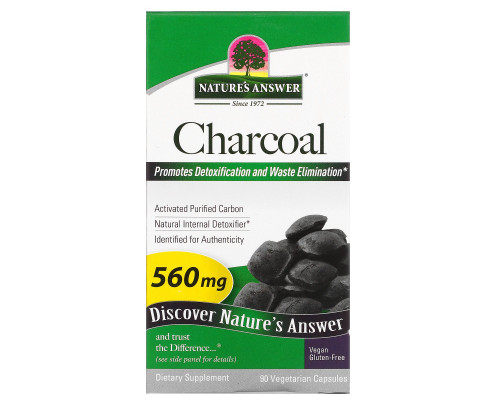 Nature's Answer, Charcoal, Активированный очищенный уголь, 560 мг, 90 растительных капсул Nature's Answer, Charcoal, Активированный очищенный уголь, 560 мг, 90 растительных капсул