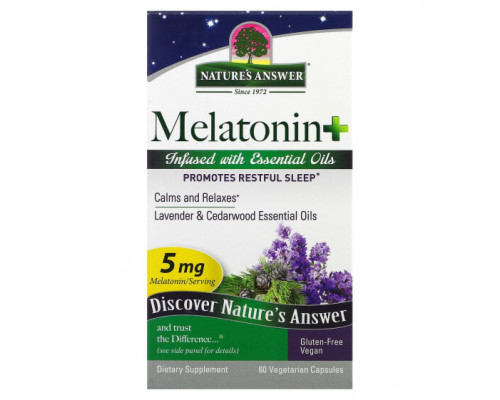 БАДы Nature's Answer, Мелатонин +, 5 мг, 60 вегетарианских капсул БАДы Nature's Answer, Мелатонин +, 5 мг, 60 вегетарианских капсул