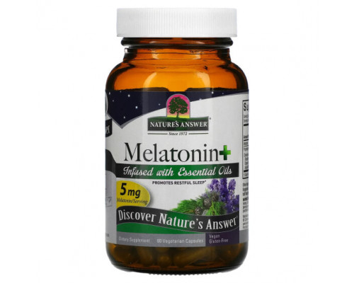 БАДы Nature's Answer, Мелатонин +, 5 мг, 60 вегетарианских капсул БАДы Nature's Answer, Мелатонин +, 5 мг, 60 вегетарианских капсул