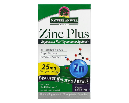 Nature's Answer, Zinc Plus, 25 mg, 60 Vegetarian Capsules Nature's Answer, Zinc Plus, 25 mg, 60 Vegetarian Capsules