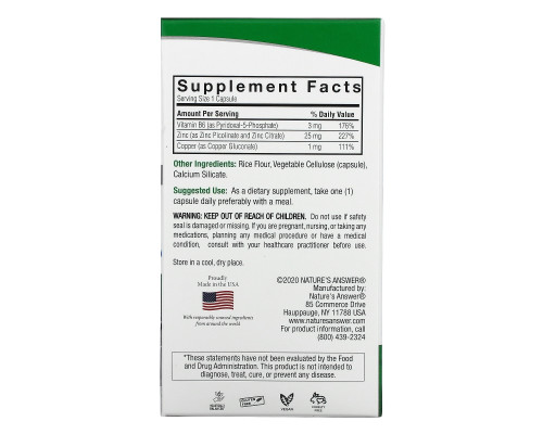 Nature's Answer, Zinc Plus, 25 mg, 60 Vegetarian Capsules Nature's Answer, Zinc Plus, 25 mg, 60 Vegetarian Capsules