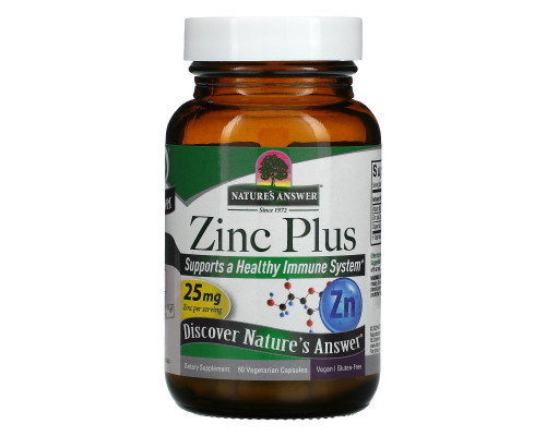 Nature's Answer, Zinc Plus, 25 mg, 60 Vegetarian Capsules Nature's Answer, Zinc Plus, 25 mg, 60 Vegetarian Capsules