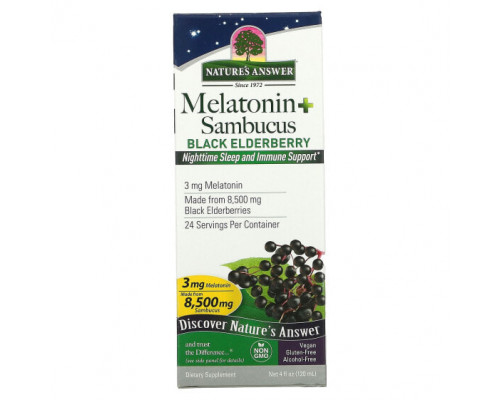 Фрукты и ягоды Nature's Answer, Melatonin Sambucus, ночной сон и поддержка иммунной системы, 120 мл (4 жидк. Унции) Фрукты и ягоды Nature's Answer, Melatonin Sambucus, ночной сон и поддержка иммунной системы, 120 мл (4 жидк. Унции)