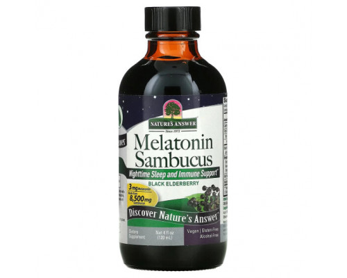 Фрукты и ягоды Nature's Answer, Melatonin Sambucus, ночной сон и поддержка иммунной системы, 120 мл (4 жидк. Унции) Фрукты и ягоды Nature's Answer, Melatonin Sambucus, ночной сон и поддержка иммунной системы, 120 мл (4 жидк. Унции)