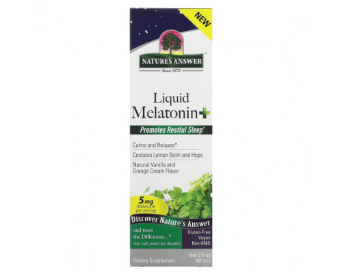 БАДы Nature's Answer, Liquid Melatonin +, крем с натуральной ванилью и апельсином, 5 мг, 60 мл (2 жидк. Унции) БАДы Nature's Answer, Liquid Melatonin +, крем с натуральной ванилью и апельсином, 5 мг, 60 мл (2 жидк. Унции)