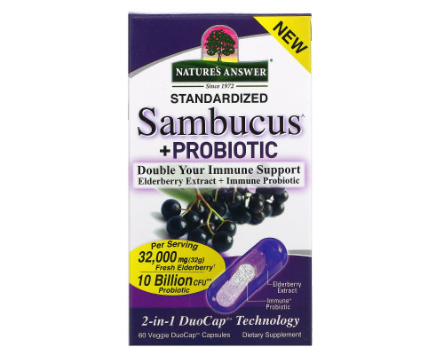 Nature's Answer, Sambucus + ProBiotic, 60 Vegan DuoCap Capsules Nature's Answer, Sambucus + ProBiotic, 60 Vegan DuoCap Capsules