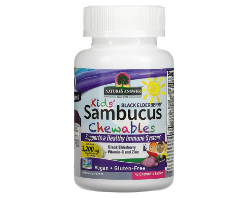 Nature's Answer, Kid's Sambucus Chewables, Black Elderberry, 45 Chewable Tablets Nature's Answer, Kid's Sambucus Chewables, Black Elderberry, 45 Chewable Tablets