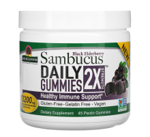 Nature's Answer, Black Elderberry Sambucus Daily Gummies, 2X Strength, 3,200 mg, 45 Pectin Gummies