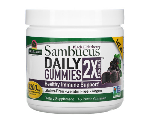 Nature's Answer, Black Elderberry Sambucus Daily Gummies, 2X Strength, 3,200 mg, 45 Pectin Gummies Nature's Answer, Black Elderberry Sambucus Daily Gummies, 2X Strength, 3,200 mg, 45 Pectin Gummies