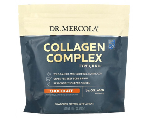 Коллаген Dr. Mercola, Collagen Complex Type l, ll & lll, шоколад, 5 г, 420 г (14,81 унции) Коллаген Dr. Mercola, Collagen Complex Type l, ll & lll, шоколад, 5 г, 420 г (14,81 унции)