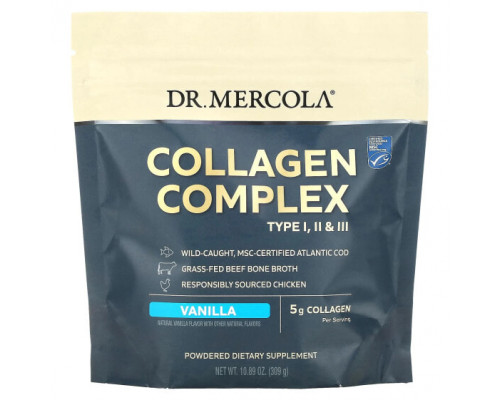 Коллаген Dr. Mercola, Collagen Complex Type l, ll & lll, ваниль, 5 г, 309 г (10,89 унции)
