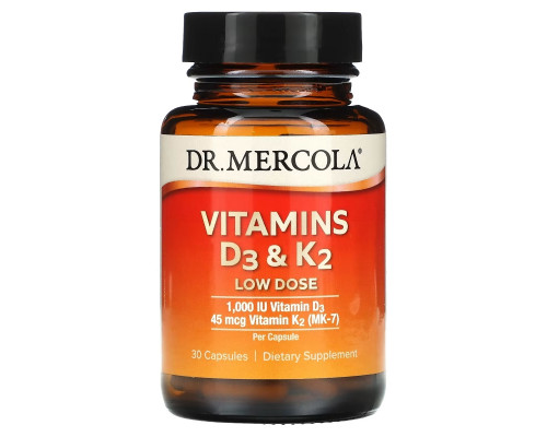 Dr. Mercola, Vitamins D3 & K2 Low Dose, 30 Capsules Dr. Mercola, Vitamins D3 & K2 Low Dose, 30 Capsules