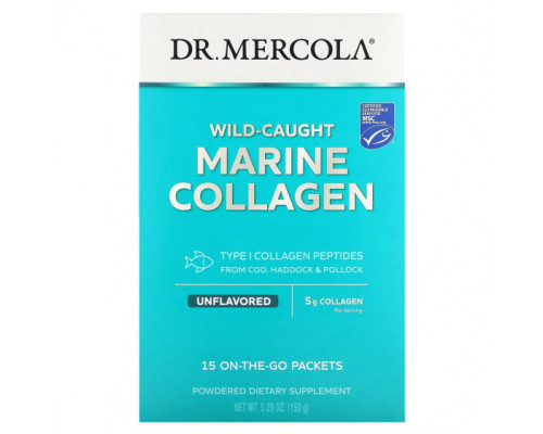 Для мышц и суставов Dr. Mercola, Морской коллаген из диких животных, без добавок, 15 пакетиков Для мышц и суставов Dr. Mercola, Морской коллаген из диких животных, без добавок, 15 пакетиков