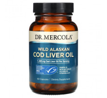 Рыбий жир и Омега 3, 6, 9 Dr. Mercola, Жир печени дикой аляскинской трески, 650 мг, 60 капсул
