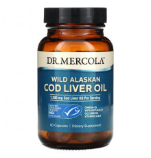 Рыбий жир и Омега 3, 6, 9 Dr. Mercola, Жир печени дикой аляскинской трески, 650 мг, 60 капсул
