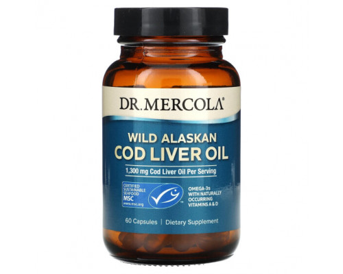 Рыбий жир и Омега 3, 6, 9 Dr. Mercola, Жир печени дикой аляскинской трески, 650 мг, 60 капсул Рыбий жир и Омега 3, 6, 9 Dr. Mercola, Жир печени дикой аляскинской трески, 650 мг, 60 капсул