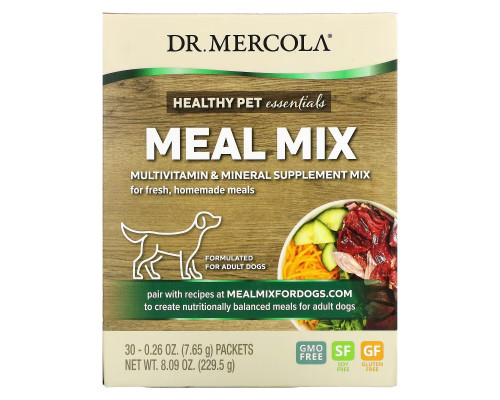 Dr. Mercola, Смесь пищи, мультивитаминная и минеральная добавка для взрослых собак, 30 пакетиков, по 0,26 унции (7,65 г) каждый Dr. Mercola, Смесь пищи, мультивитаминная и минеральная добавка для взрослых собак, 30 пакетиков, по 0,26 унции (7,65 г) каждый