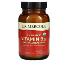 Витамины группы B Dr. Mercola, Жевательный метилкобаламин с витамином B12, натуральная вишня, 30 таблеток