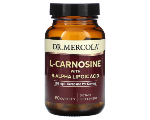 Аминокислоты Dr. Mercola, L-карнозин с R-альфа-липоевой кислотой, 500 мг, 60 капсул Аминокислоты Dr. Mercola, L-карнозин с R-альфа-липоевой кислотой, 500 мг, 60 капсул
