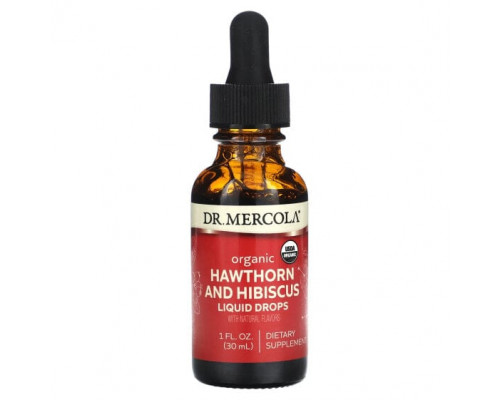 Растительные экстракты и настойки Dr. Mercola, Органические жидкие капли боярышника и гибискуса, 30 мл (1 жидк. Унция)
