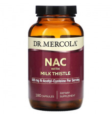 Антиоксиданты Dr. Mercola, NAC With Milk Thistle, 250 mg, 180 Capsules