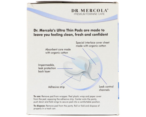 Dr. Mercola Premium Feминиne Care ультра тонкие прокладки из натурального хлопка в ночное время с крылышками 10 штук Dr. Mercola Premium Feминиne Care ультра тонкие прокладки из натурального хлопка в ночное время с крылышками 10 штук