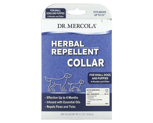 Dr. Mercola, Herbal Repellent Collar, For Small Dogs & Puppies, One Collar, 0.7 oz (19.85 g) Dr. Mercola, Herbal Repellent Collar, For Small Dogs & Puppies, One Collar, 0.7 oz (19.85 g)