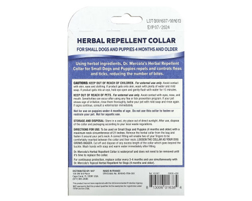 Dr. Mercola, Herbal Repellent Collar, For Small Dogs & Puppies, One Collar, 0.7 oz (19.85 g) Dr. Mercola, Herbal Repellent Collar, For Small Dogs & Puppies, One Collar, 0.7 oz (19.85 g)