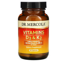 Dr. Mercola, Витамины D3 и K2, 5000 МЕ, 90 капсул