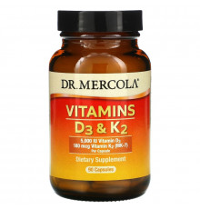 Dr. Mercola, Витамины D3 и K2, 5000 МЕ, 90 капсул