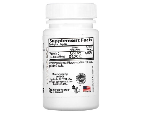 Bio Tech Pharmacal Inc D3-50 холекальциферол 100 капсул Bio Tech Pharmacal Inc D3-50 холекальциферол 100 капсул