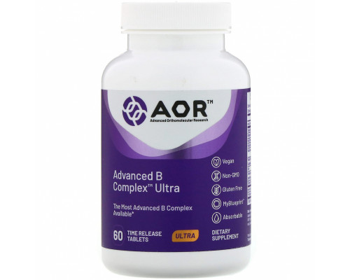 Advanced Orthomolecular Research AOR, Комплекс витаминов группы B, 60 веганских таблеток Advanced Orthomolecular Research AOR, Комплекс витаминов группы B, 60 веганских таблеток