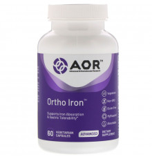 Advanced Orthomolecular Research AOR, Ортомолекулярное железо, 60 вегетарианских капсул