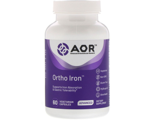Advanced Orthomolecular Research AOR, Ортомолекулярное железо, 60 вегетарианских капсул Advanced Orthomolecular Research AOR, Ортомолекулярное железо, 60 вегетарианских капсул