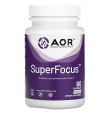 Улучшение памяти и работы мозга Advanced Orthomolecular Research AOR, SuperFocus, 60 капсул
