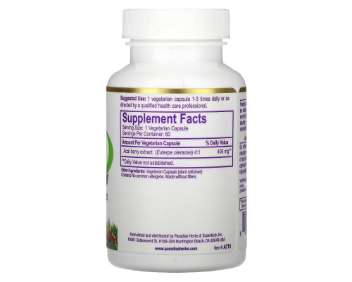 Paradise Herbs, Асаи, 60 вегетарианских капсул Paradise Herbs, Асаи, 60 вегетарианских капсул