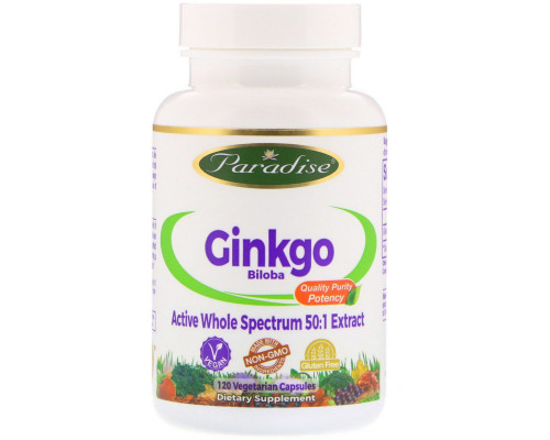 Paradise Herbs Гинкго двулопастный 120 капсул на растительной основе Paradise Herbs Гинкго двулопастный 120 капсул на растительной основе