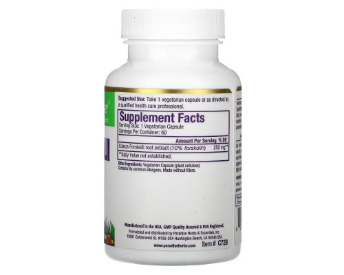 Paradise Herbs Колеус форсколии 60 капсул в растительной оболочке Paradise Herbs Колеус форсколии 60 капсул в растительной оболочке