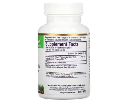 Paradise Herbs Корень Фо-Ти 60 растительных капсул Paradise Herbs Корень Фо-Ти 60 растительных капсул