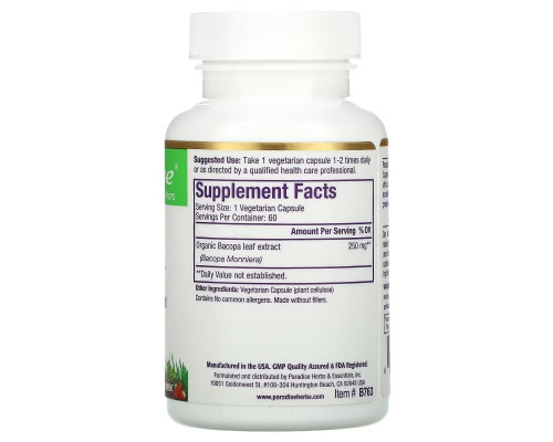 Paradise Herbs Бакопа 60 растительных капсул Paradise Herbs Бакопа 60 растительных капсул