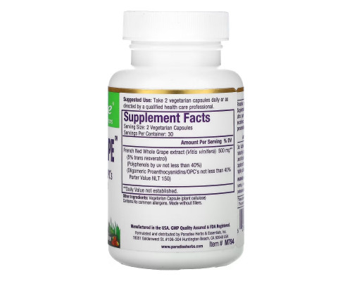 Paradise Herbs, MedVita, ResveraGrape, 60 Vegetarian Capsules Paradise Herbs, MedVita, ResveraGrape, 60 Vegetarian Capsules