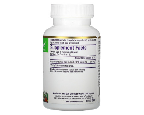 Paradise Herbs Organics шатавари 60 растительных капсул Paradise Herbs Organics шатавари 60 растительных капсул