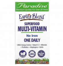 Paradise Herbs Энергия ORAC Earth's Blend ежедневный сверхпитательный мультивитамин без железа 30 капсул на растительной основе