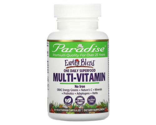 Paradise Herbs Энергия ORAC Earth's Blend ежедневный сверхпитательный мультивитамин без железа 30 капсул на растительной основе